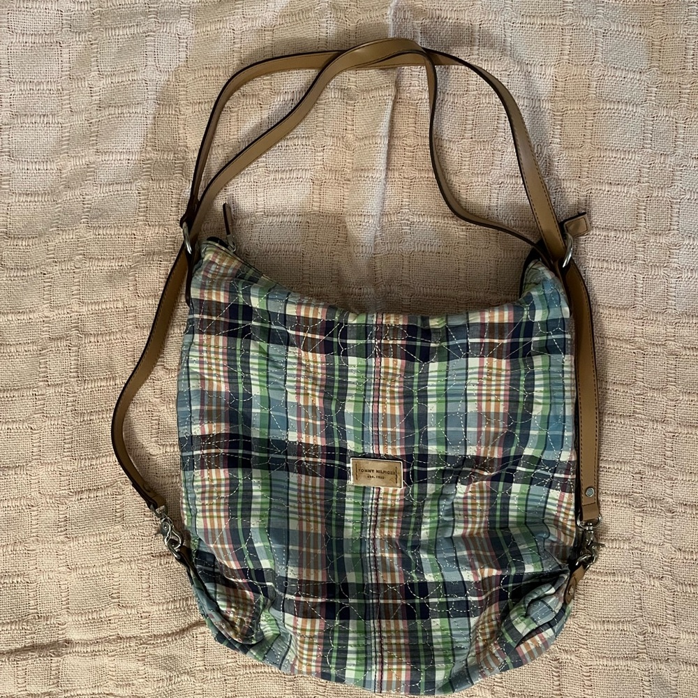 Tommy Hilfiger Checkered Shoulder Bag in Green and Tan